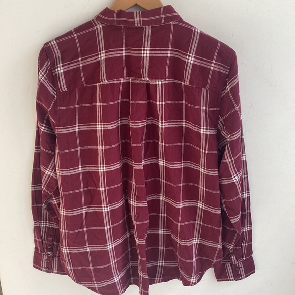 (A6) St. John’s Bay Burgundy plaid longsleeve button down unisex top, Sz XL,NWT - Picture 7 of 8